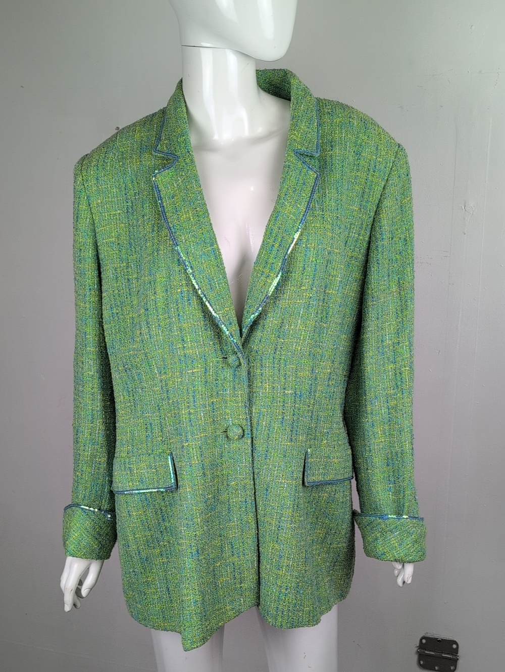 Ecaille Paris Green Tweed Women's Blazer Jacket Size 16